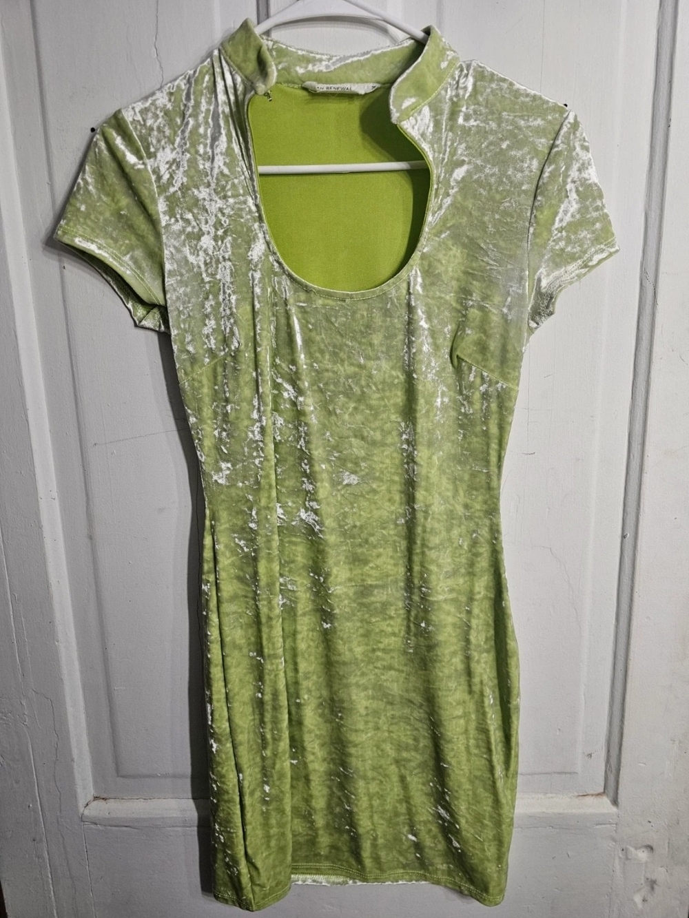 Urban Outfitters Lime Green Crushed Velvet Mini Dress